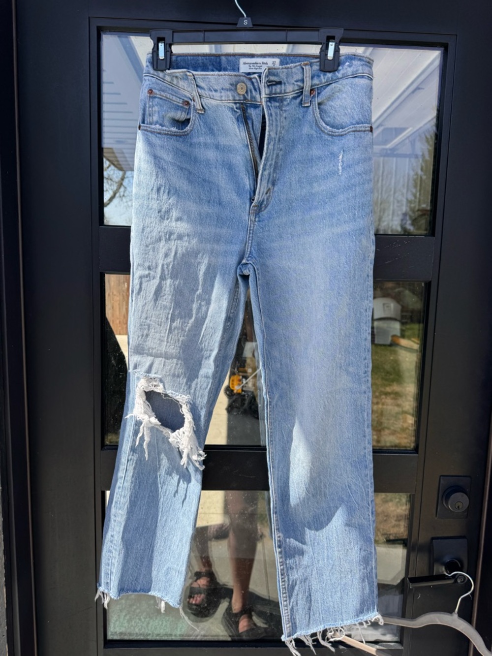 Abercrombie 90s straight ultra high rise cropped Distressed Women's Jeans